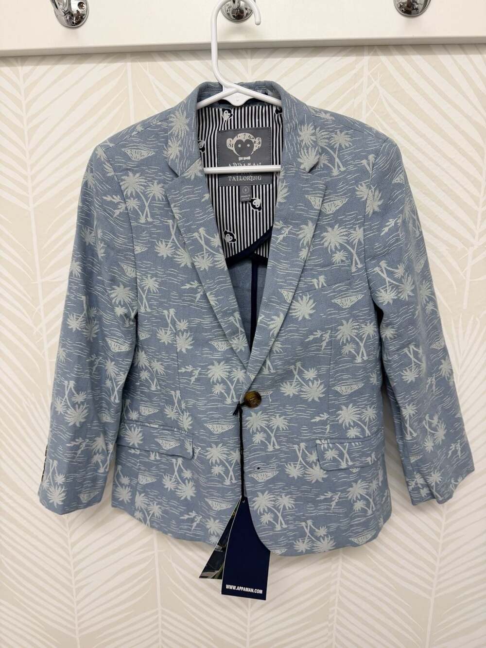 Appaman Boys Tailored Blazer in Blue Palm Tree Print Beach Tropical
